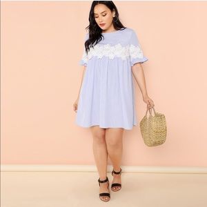 Plus Lace Applique Striped Swing Dress